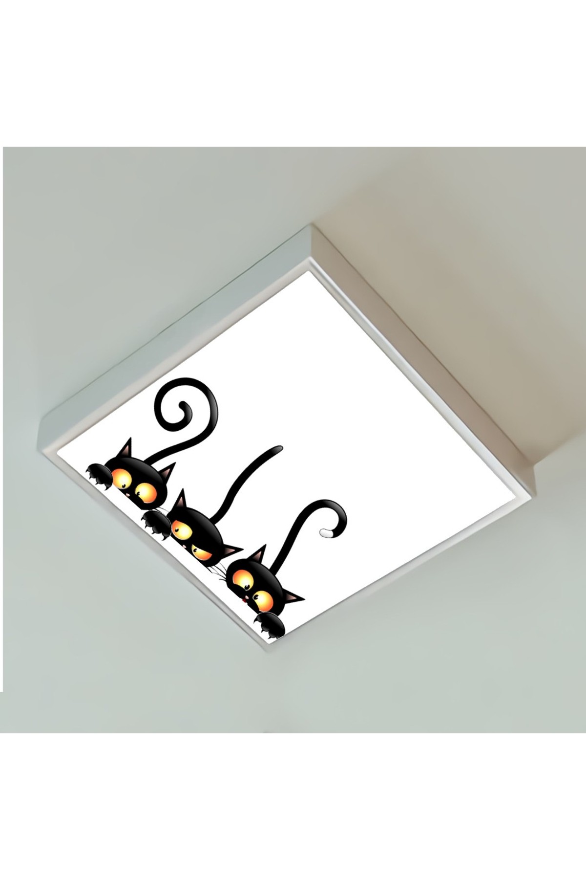 Siyah Kediler 60x60 Çocuk odası avize modelleri, 54wat led, tavana model avize,çocuklar için siyah kediler avize - Görsel 2