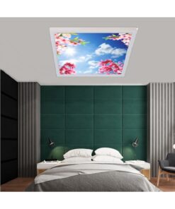 Pembe Bahar Gökyüzü Desenli Yatak Odası Avize, 60x60-54w, ebeveyn odası aydınlatma, yatak odası avize modelleri,yatak odası Ferah avize