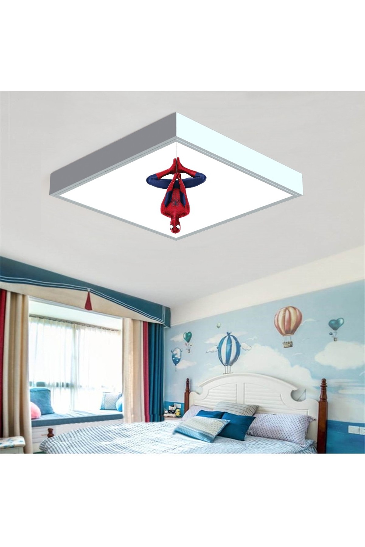 Spider-Man 60x60 Çocuk odası avize modelleri, 54wat led, tavana model avize, çocuklar için Spider-Man yarasa avize - Görsel 4