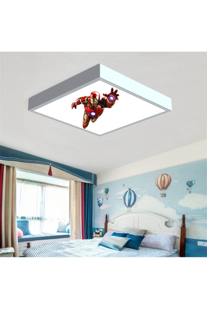 Iron Man 60x60 Çocuk odası avize modelleri, 54wat led, tavana model avize, çocuklar için Iron Man avize