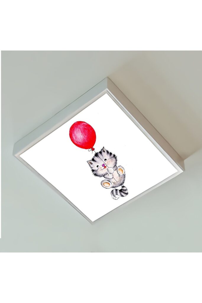 Uçan Kedi 60x60 Çocuk odası avize modelleri, 54wat led, tavana model avize, çocuklar için Uçan Kedi avize