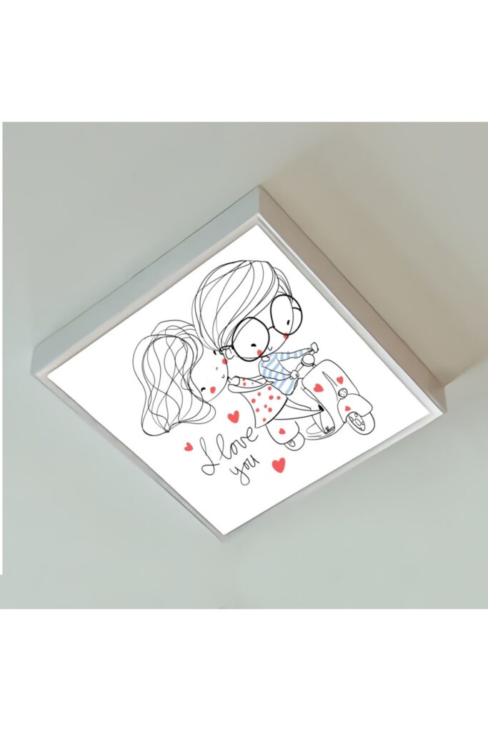 Love You 60x60 Çocuk odası avize modelleri, 54wat led, tavana model avize, çocuklar için Love You avize
