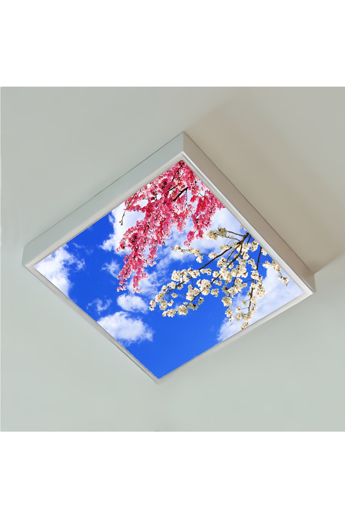 Pembe Ağaçlı Gökyüzü Desenli Yatak Odası Avize, 60x60-54w, ebeveyn odası aydınlatma, yatak odası avize modelleri,yatak odası Ferah avize - Görsel 2