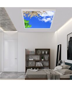 Erik Ağacı Çiçekli Gökyüzü Desenli Yatak Odası Avize, 60x60-54w, ebeveyn odası aydınlatma, yatak odası avize modelleri,yatak odası Ferah avize