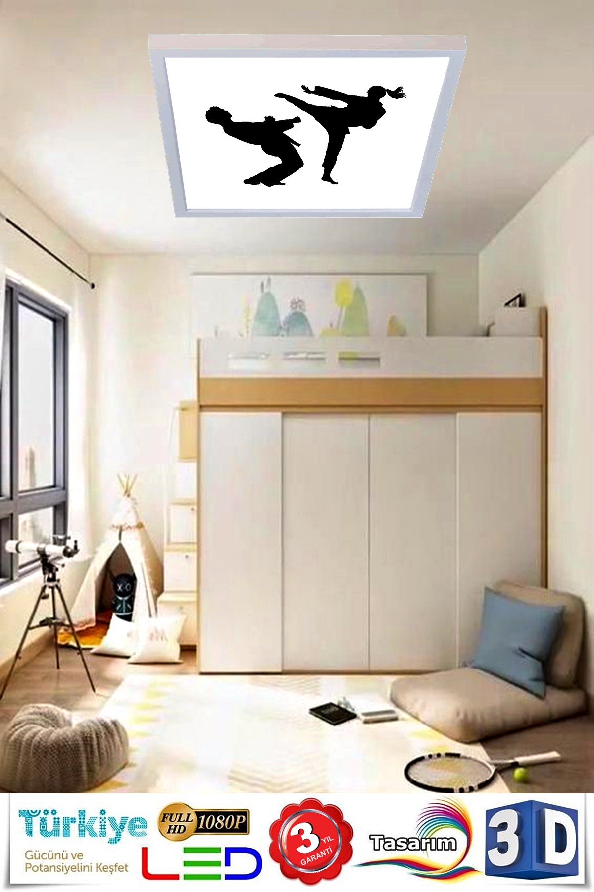 Judo, 60cmx60cm, 54 watt,led,en şık genç odası avize modelleri, judo genç odası lamba - Görsel 4