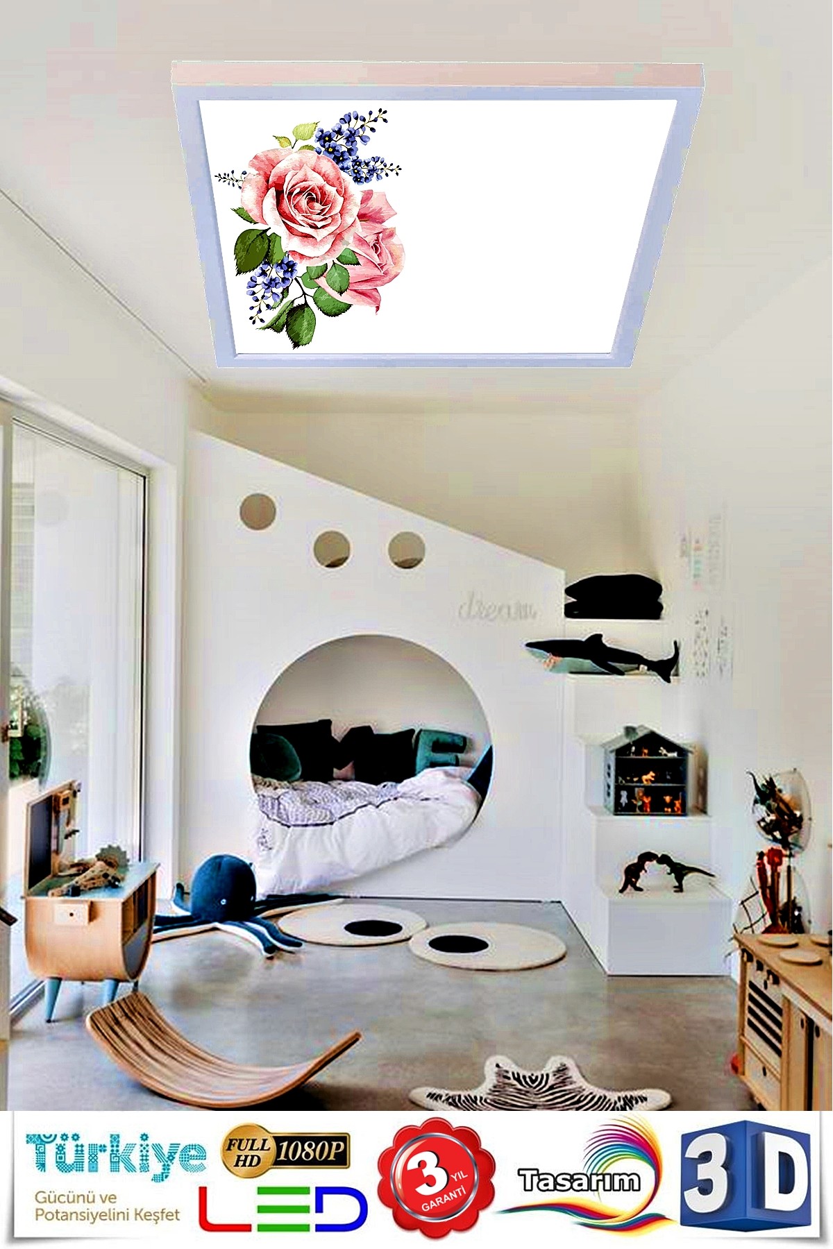 Rose Yaprak Desenli Yatak Odası Avize, 60x60-54w, ebeveyn odası aydınlatma, yatak odası avize modelleri,yatak odası Ferah avize - Görsel 3