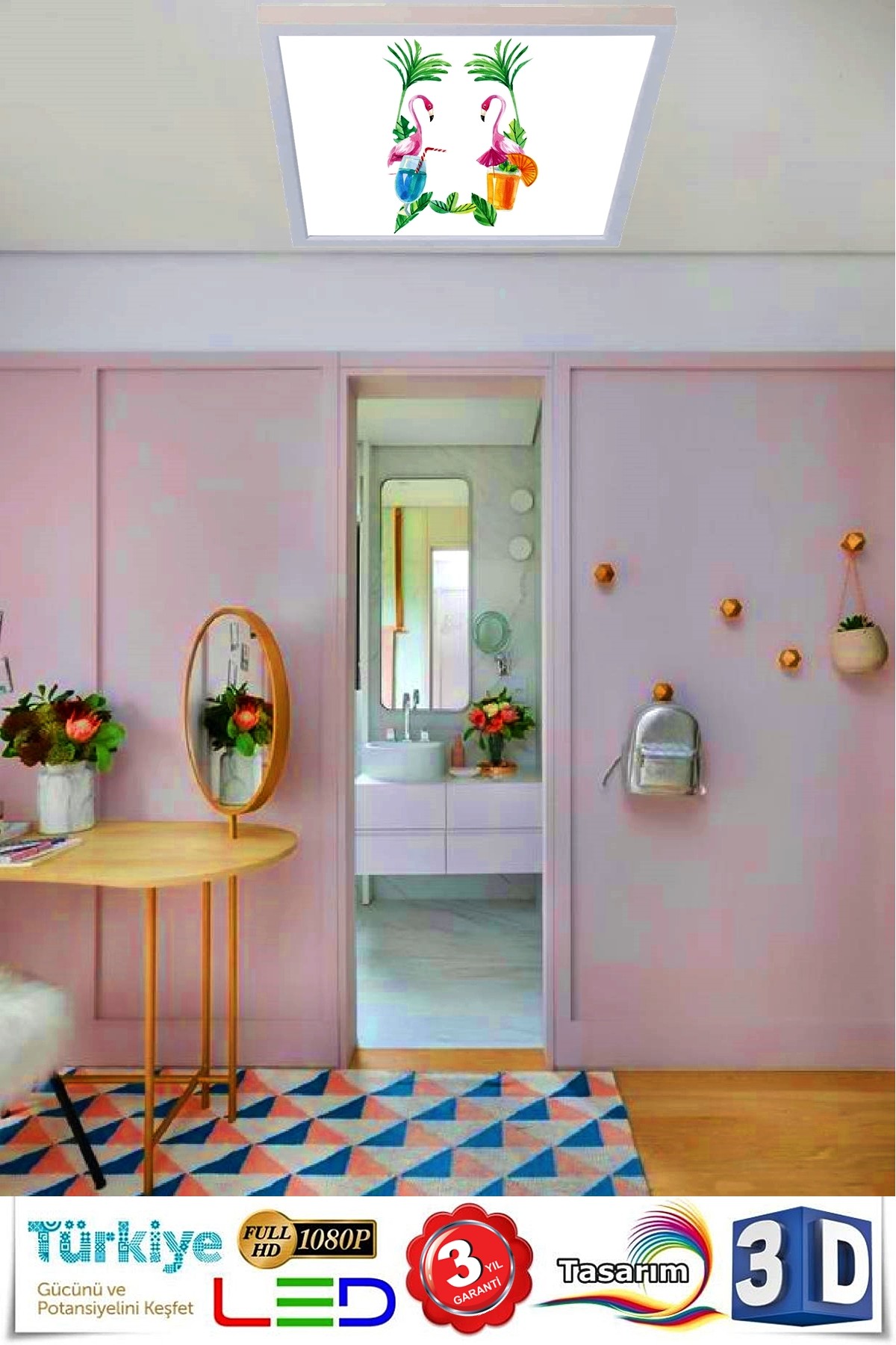 Flamingo Desenli Avize, 60x60-54w, ebeveyn odası aydınlatma, yatak odası avize modelleri,yatak odası Ferah avize - Görsel 4