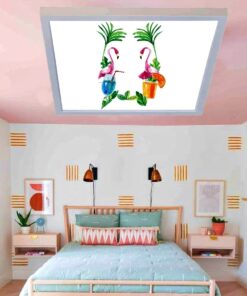 Flamingo Desenli Avize, 60x60-54w, ebeveyn odası aydınlatma, yatak odası avize modelleri,yatak odası Ferah avize