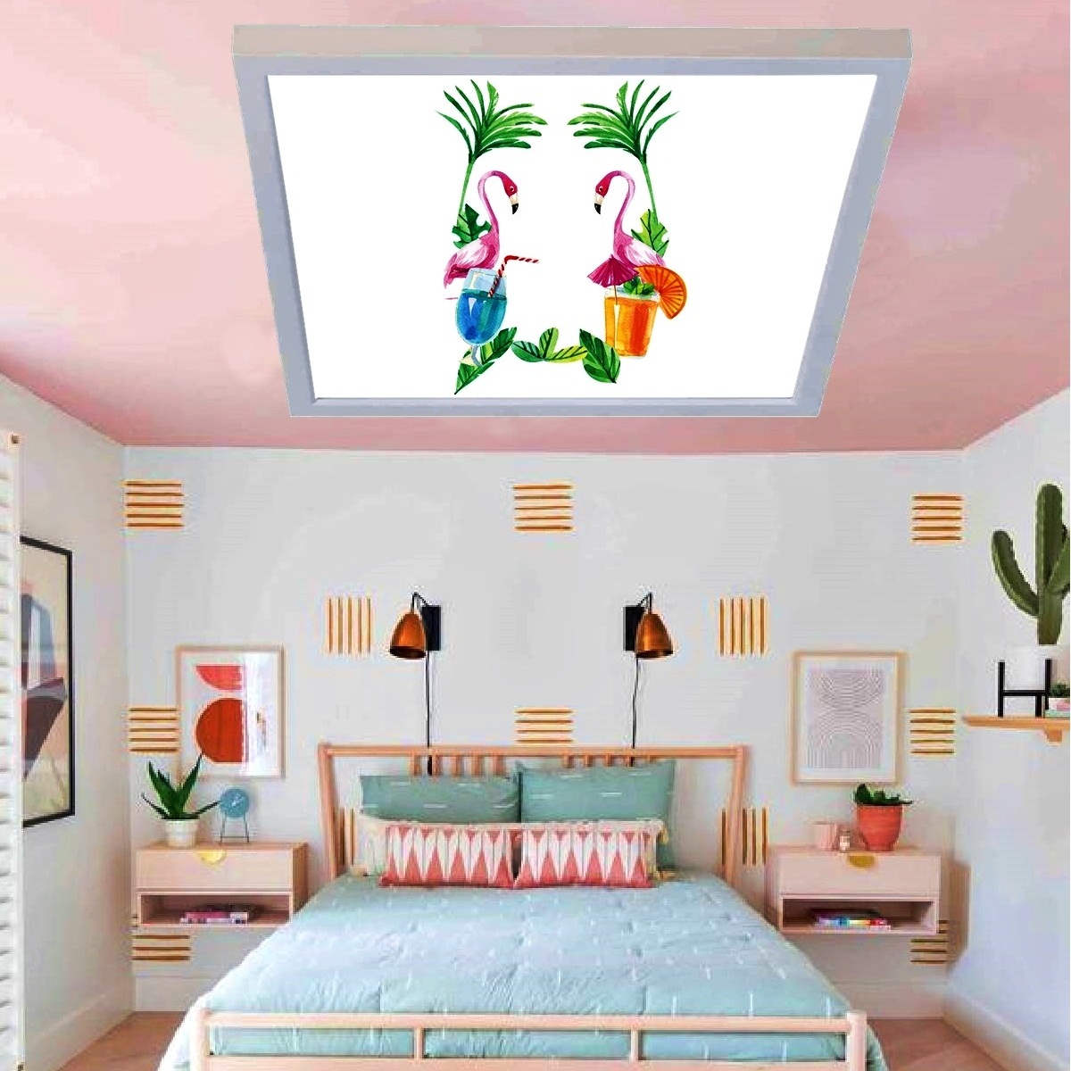 Flamingo Desenli Avize, 60x60-54w, ebeveyn odası aydınlatma, yatak odası avize modelleri,yatak odası Ferah avize