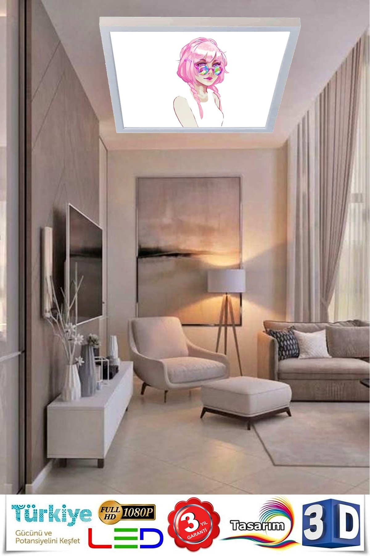 Relax Girl, 60cmx60cm, 54 watt,led,en şık genç odası avize modelleri, relax girl genç odası lamba - Görsel 2