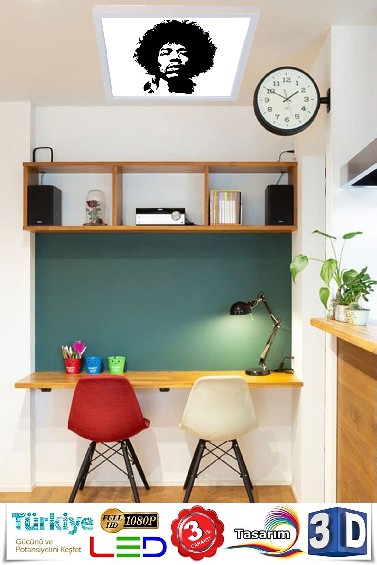 Jimi Hendrix, 60cmx60cm, 54 watt,led,en şık genç odası avize modelleri, jimi hendrix genç odası lamba - Görsel 4