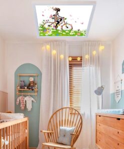Çiçekli Kız Desenli 60x60 Çocuk odası avize modelleri, 54wat led, tavana model avize,çocuklar için çiçekli kız desenli kare avize