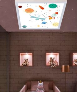 Gezegenler 60x60 Çocuk odası avize modelleri, 54wat led, tavana model avize,çocuklar için gezegenler desenli kare avize