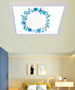 Mavi Çiçekli Çember Desenli Yatak Odası Avize, 60x60-54w, ebeveyn odası aydınlatma, yatak odası avize modelleri,yatak odası Ferah avize