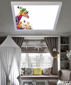 Çiçekli Zürafa 60x60 Çocuk odası avize modelleri, 54wat led, tavana model avize,çocuklar için çiçekli zürafa desenli kare avize