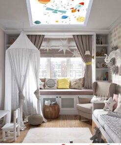 Alternative view of Gezegenler 60x60 Çocuk odası avize modelleri, 54wat led, tavana model avize,çocuklar için gezegenler desenli kare avize