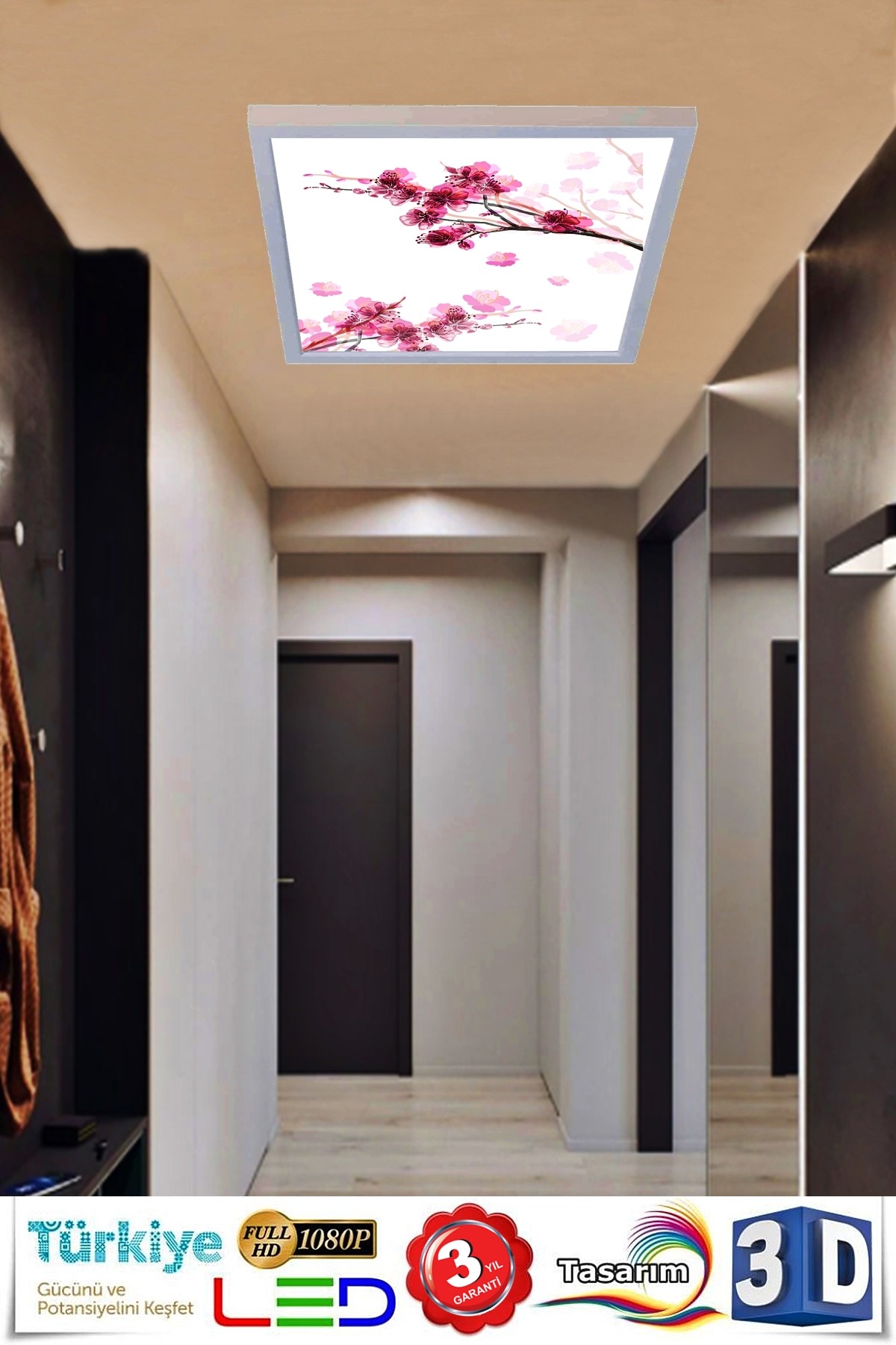 Kiraz Dalı Yapraklar Desenli Yatak Odası Avize, 60x60-54w, ebeveyn odası aydınlatma, yatak odası avize modelleri,yatak odası Ferah avize - Görsel 3