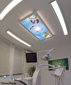 75x135 Gökyüzü Panel, Muayenehane Üzeri Aydınlatma, Kumandalı, Işık bantlı, 106watt-Diş Ünit Lambası, Kuşlar Lamba, 4 Farklı Ahşap Çerçeve Rengi