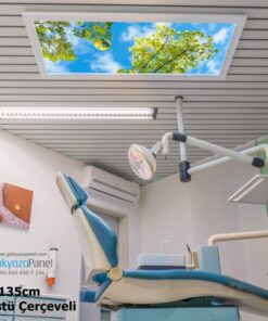 Voleybol Topu 75x135 Gökyüzü Panel, Muayenehane Üzeri Aydınlatma, Kumandalı, Işık bantlı, 106watt-Dişçi Lambası, Ağaçlı Voleybol Topu, 4 Farklı Ahşap Çerçeve Rengi