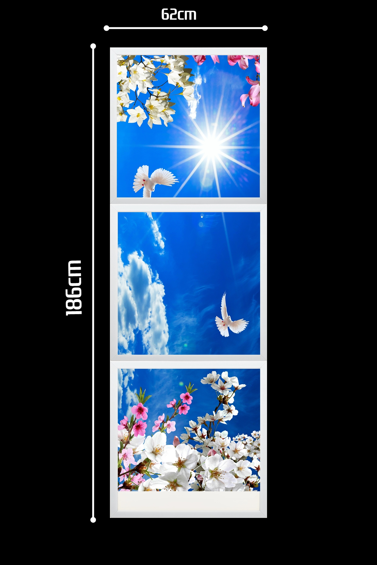 Güvercinler Gökyüzü Panel 1x3-üçlü-62cmx186cm-tavana Yapışık Led-54watt x 3-sıva Üstü-kolay Montaj-Oturma Odası tavan avize - Görsel 2