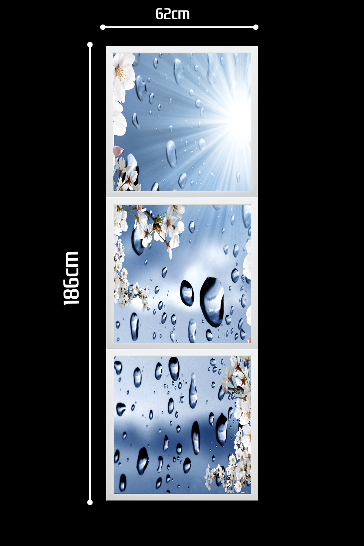 Damlacık Gökyüzü Panel 1x3-üçlü-62cmx186cm-tavana Yapışık Led-54watt x 3-sıva Üstü-kolay Montaj-Banyo, wc tavan avize - Görsel 3
