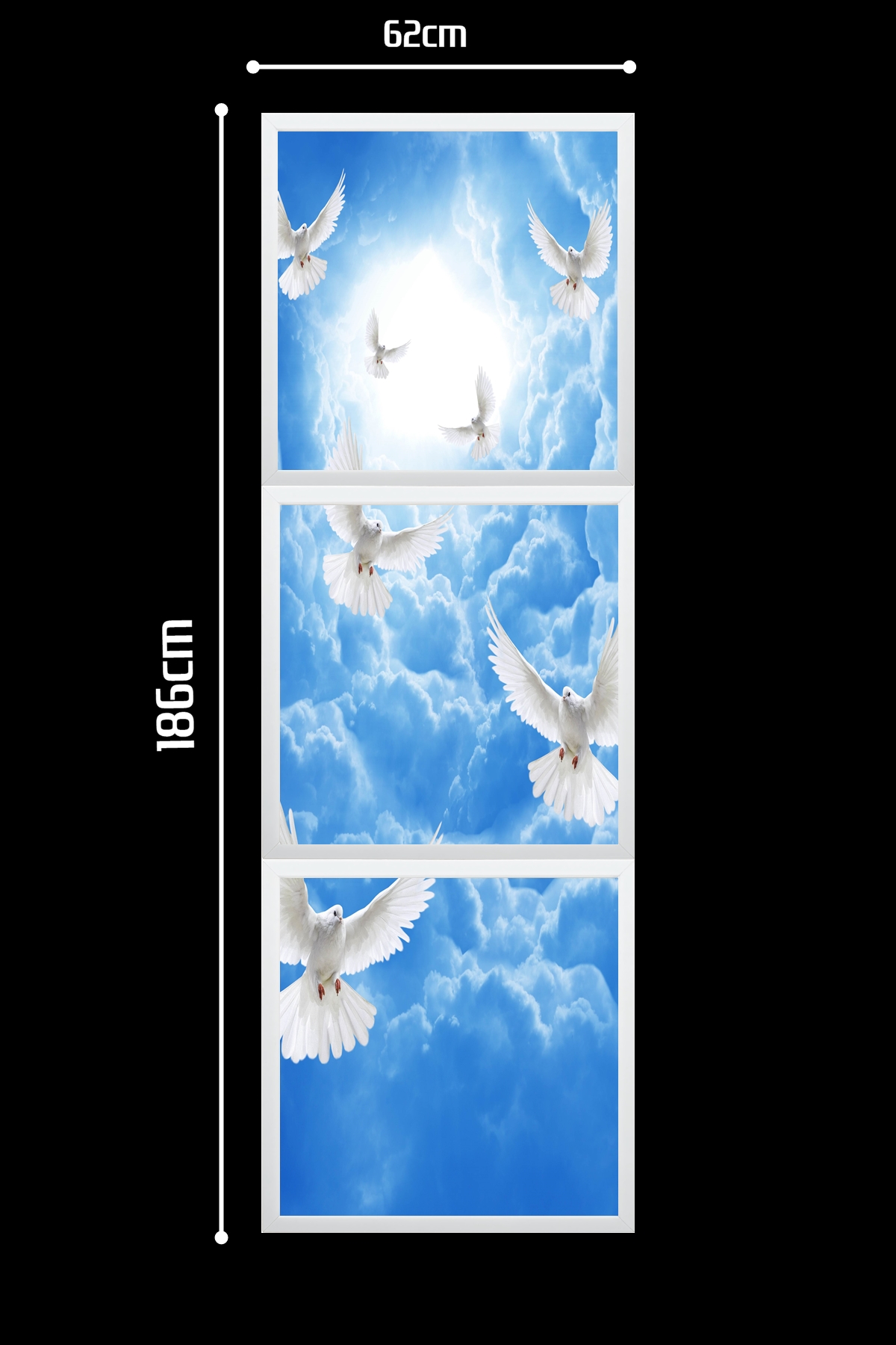 Güvercinli Gökyüzü Panel 1x3-üçlü-62cmx186cm-tavana Yapışık Led-54watt x 3-sıva Üstü-kolay Montaj-Oturma Odası tavan avize - Görsel 3