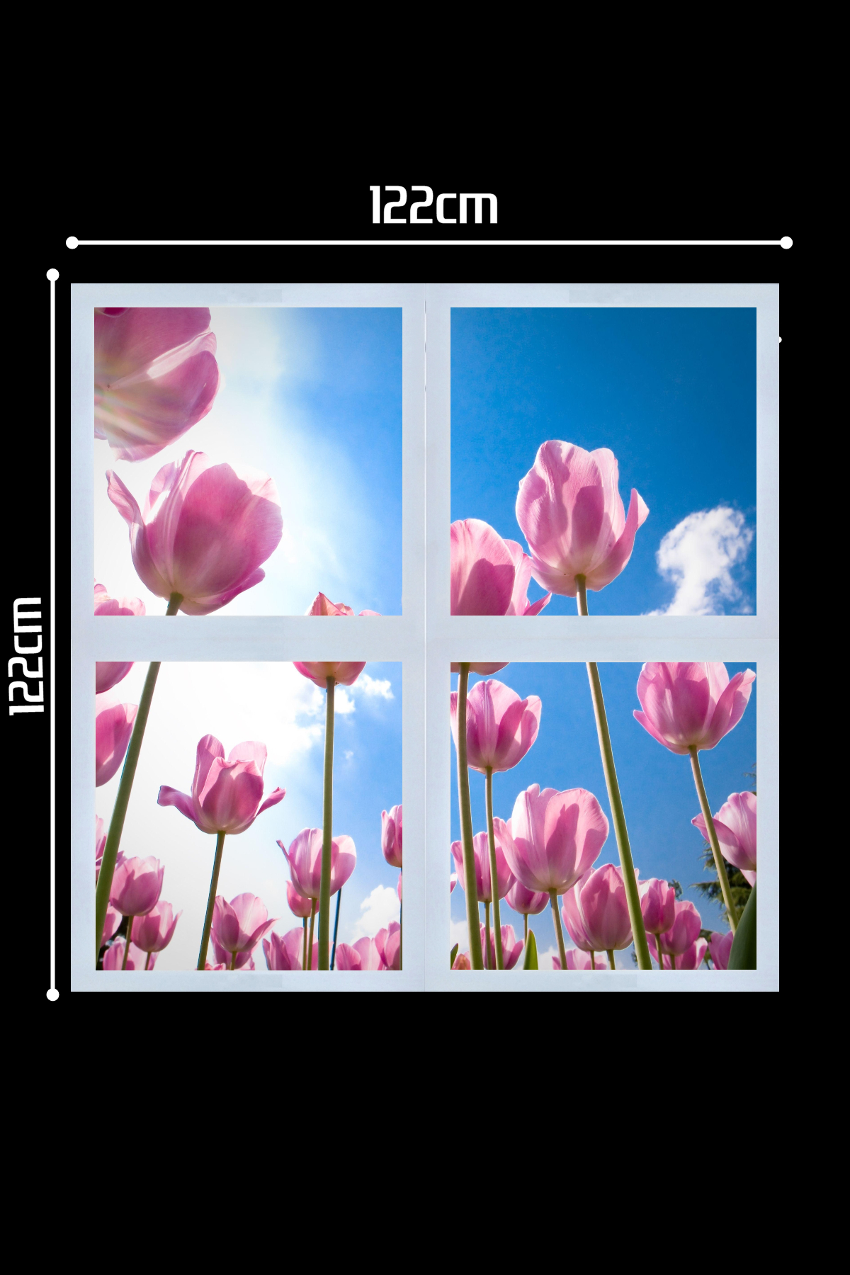 Pembe Laleler Gökyüzü Panel 2x2-dörtlü-122cmx122cm-tavana Yapışık Led-54watt x 4-sıva Üstü-kolay Montaj-Oturma Odası tavan avize - Görsel 2