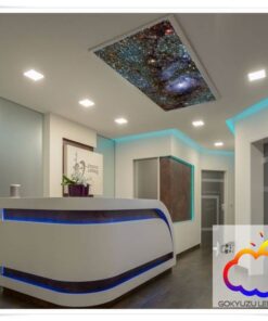 Uzay 75x135 Gökyüzü Panel, Muayenehane Üzeri Aydınlatma, Kumandalı, Işık bantlı, 106watt-Klinik Bekleme Salonu Lambası, Uzay Lamba, 4 Farklı Ahşap Çerçeve Rengi