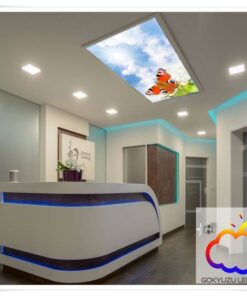 Kelebek 75x135 Gökyüzü Panel, Muayenehane Üzeri Aydınlatma, Kumandalı, Işık bantlı, 106watt-Klinik Bekleme Salonu Lambası, Kelebek Lamba, 4 Farklı Ahşap Çerçeve Rengi