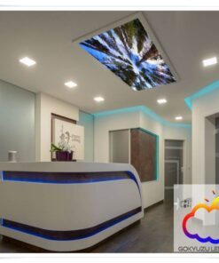 Orman 75x135 Gökyüzü Panel, Muayenehane Üzeri Aydınlatma, Kumandalı, Işık bantlı, 106watt-Klinik Bekleme Salonu Lambası, Orman Lamba, 4 Farklı Ahşap Çerçeve Rengi