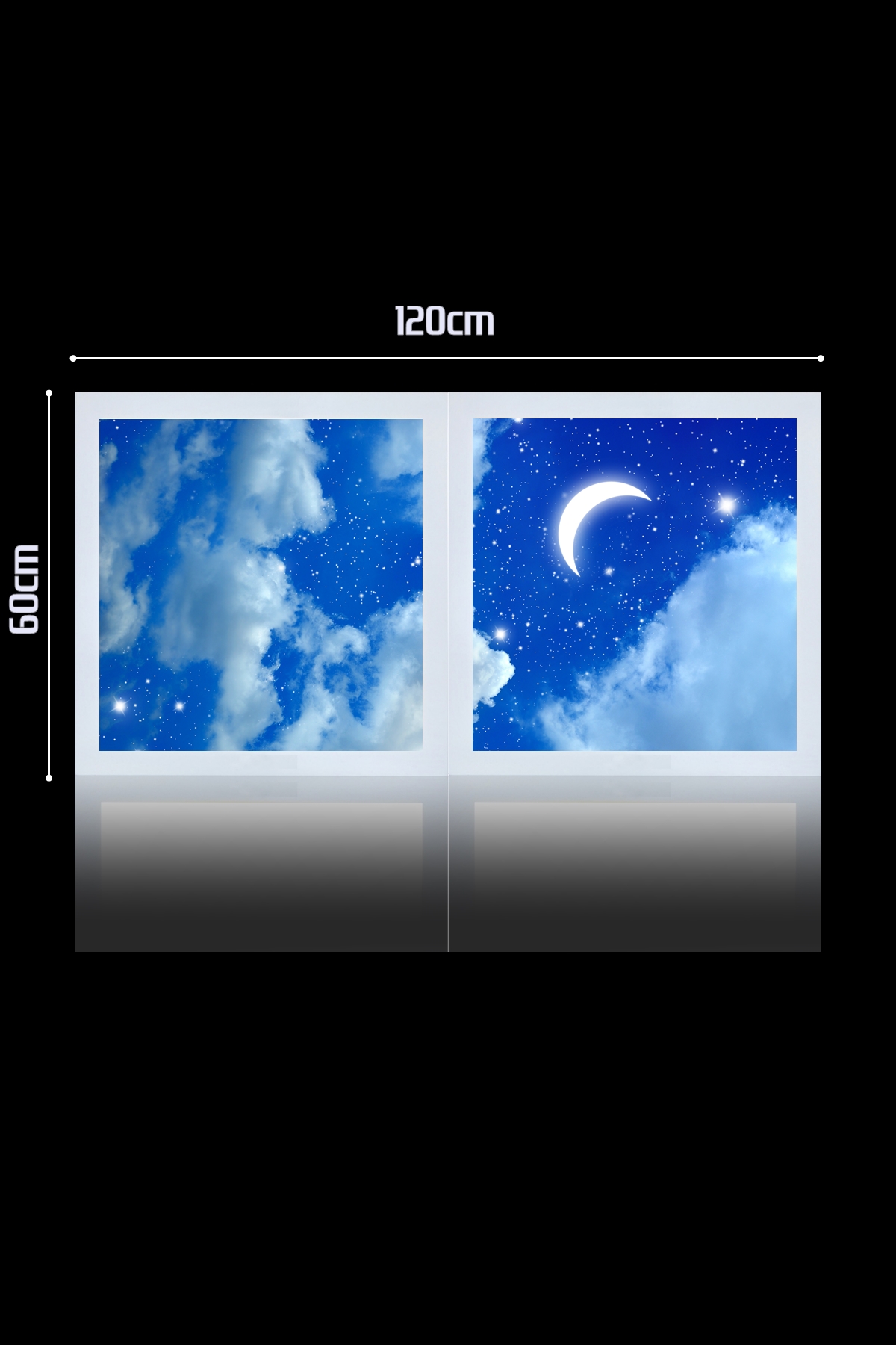 Yıldızlı Gece Gökyüzü Panel 1x2-ikili-60cmx120cm-tavana Yapışık Led-54watt x 2-sıva Üstü-kolay Montaj-Yatak Odası tavan avize - Görsel 2