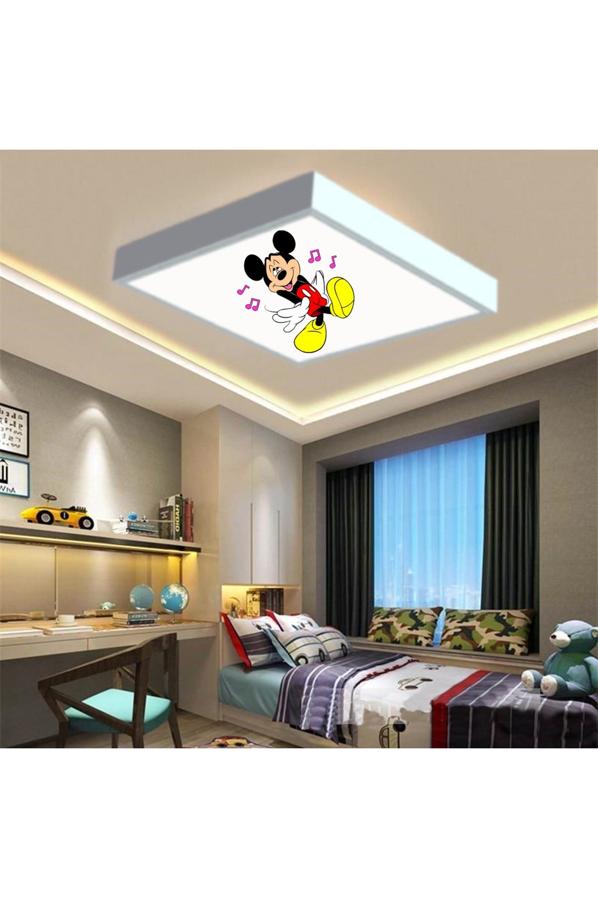 Mickey Mouse 60x60 Çocuk odası avize modelleri, 54wat led, tavana model avize,çocuklar için mickey mouse kare avize - Görsel 2