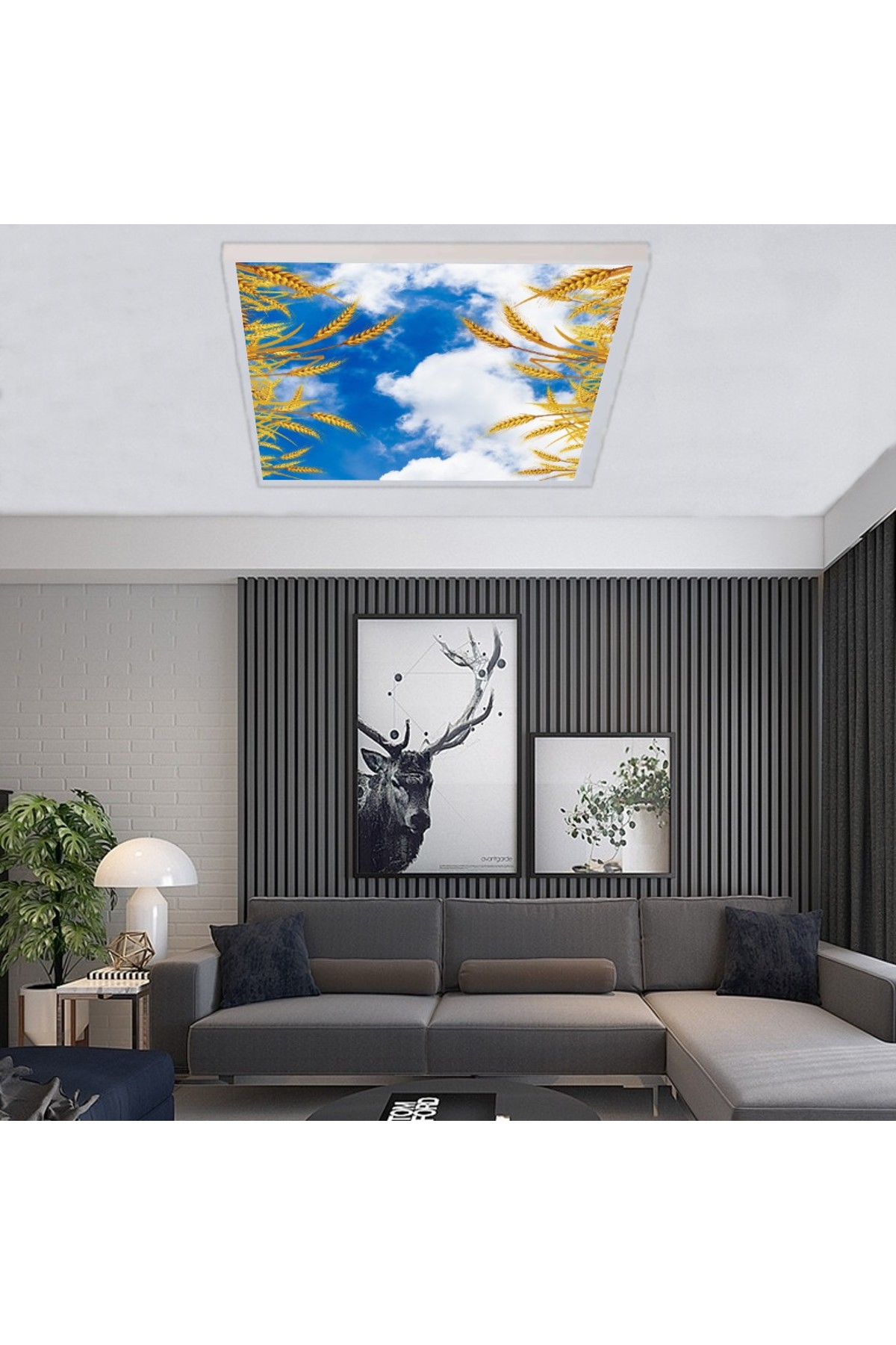 Başaklı Gökyüzü, 60cmx60cm, 54 watt,led,en şık oturma odası avize modelleri, başaklı gökyüzü desenli oturma odası lamba