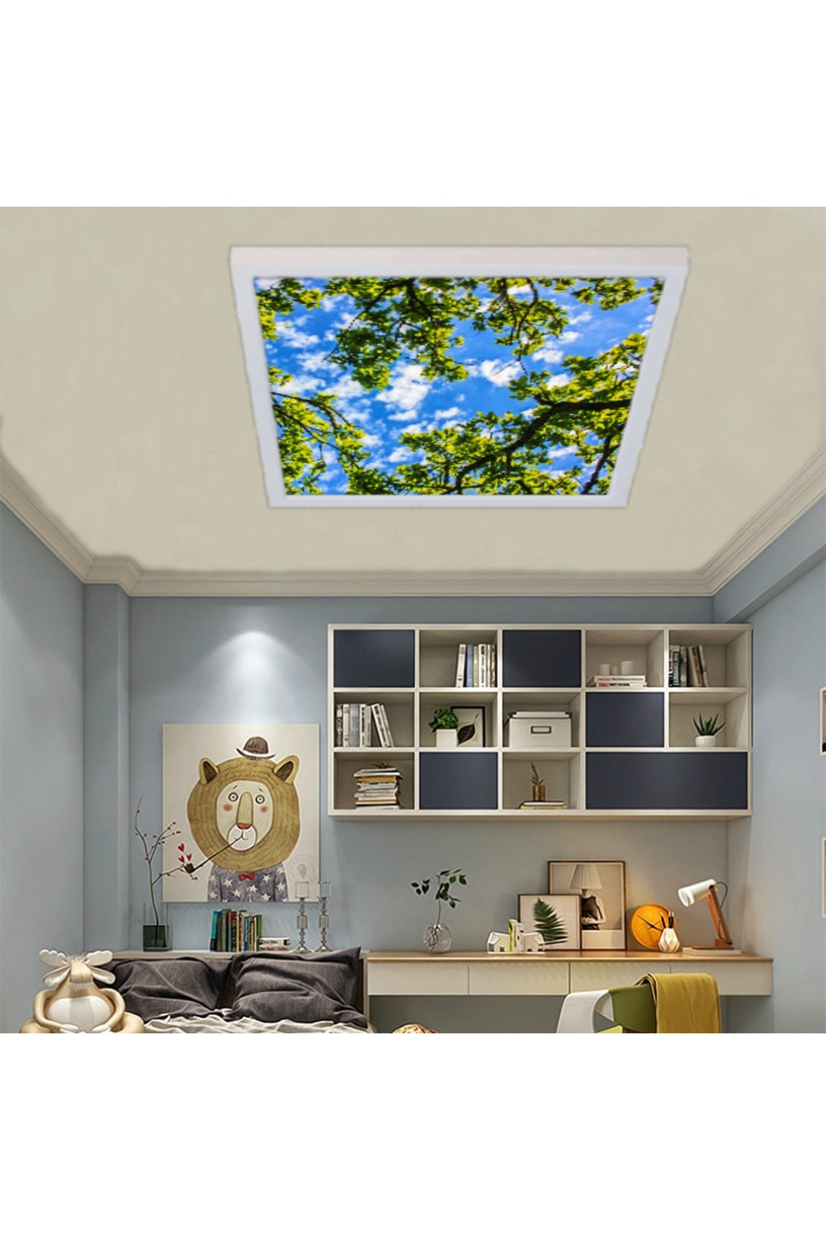 Çınarlı Gökyüzü , 60cmx60cm, 54 watt,led,en şık oturma odası avize modelleri, çınarlı gökyüzü desenli oturma odası lamba - Görsel 2