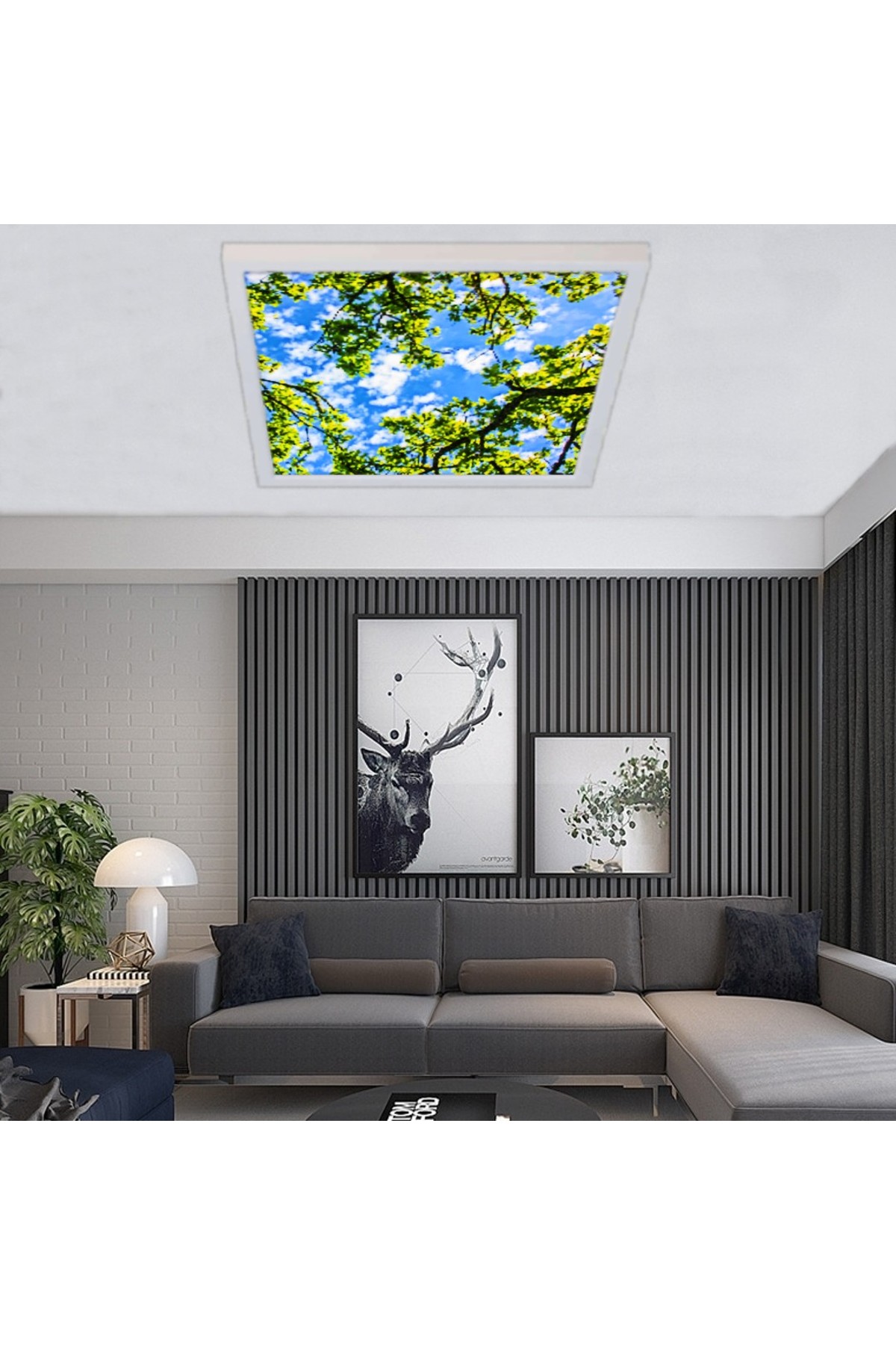 Çınarlı Gökyüzü , 60cmx60cm, 54 watt,led,en şık oturma odası avize modelleri, çınarlı gökyüzü desenli oturma odası lamba