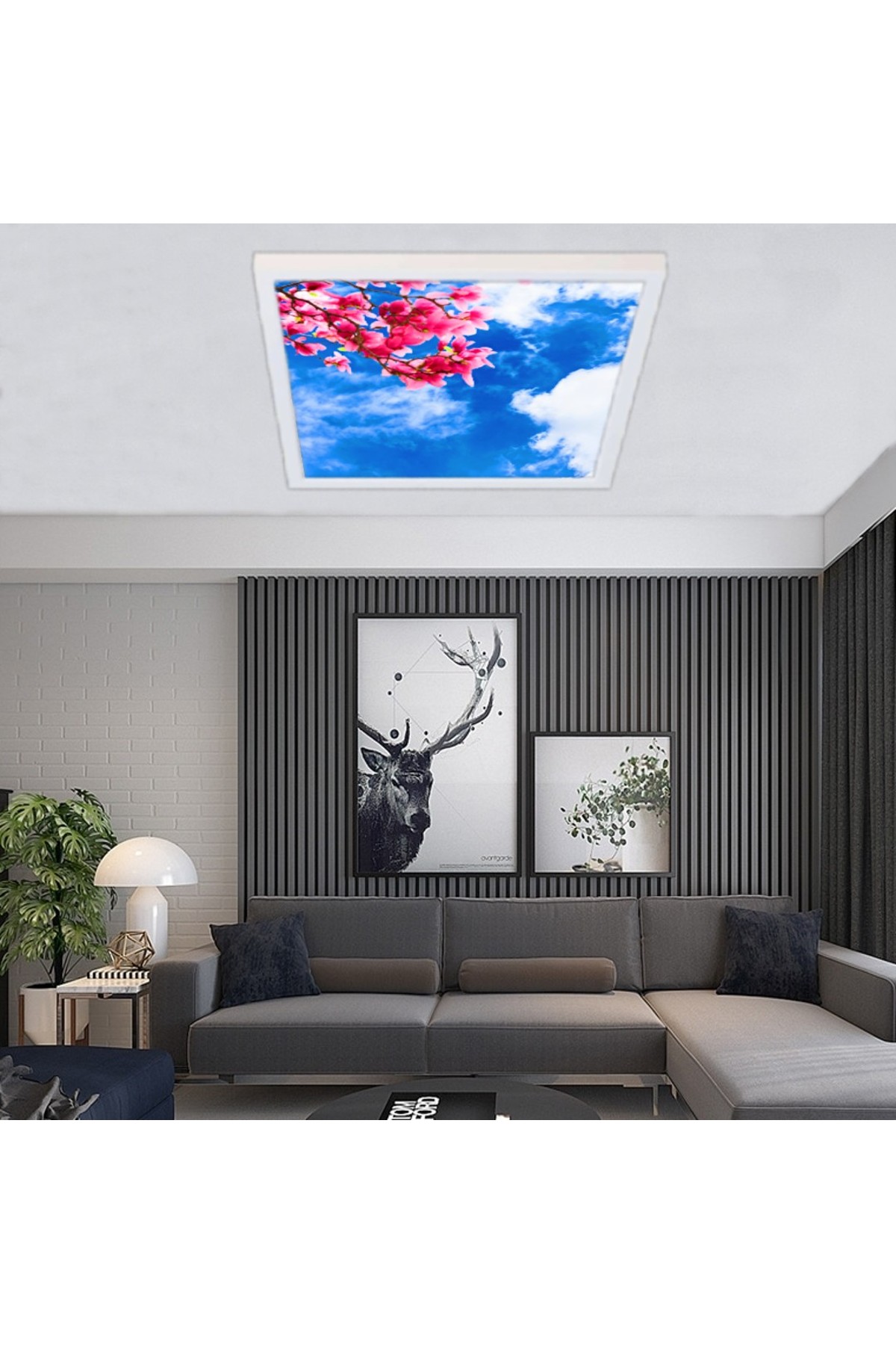 Çiçekli Gökyüzü, 60cmx60cm, 54 watt,led,en şık oturma odası avize modelleri, çiçekli gökyüzü desenli oturma odası lamba