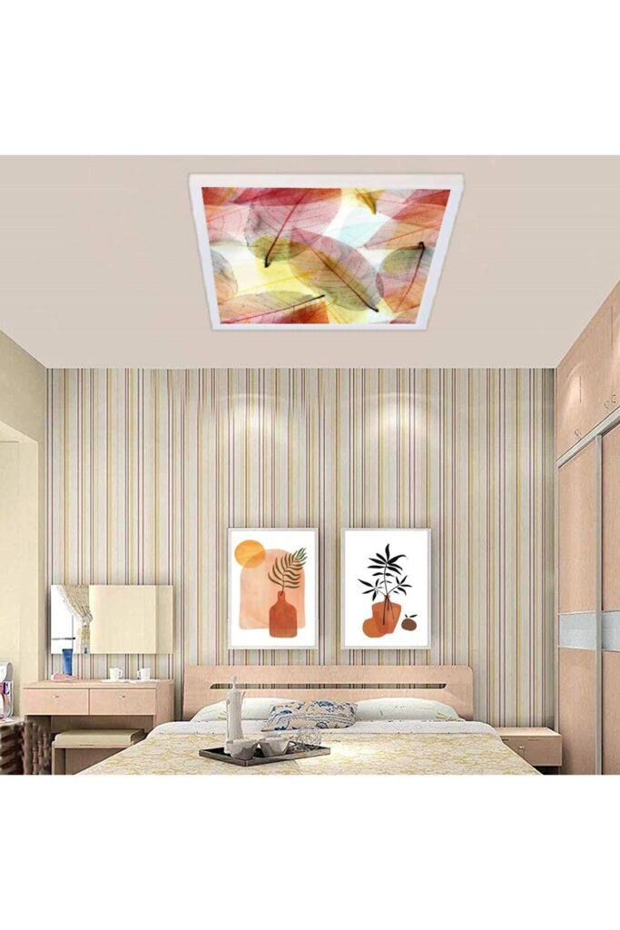 Yapraklar Desenli Yatak Odası Avize, 60x60-54w, ebeveyn odası aydınlatma, yatak odası avize modelleri,yatak odası Ferah avize