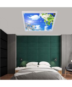 Bulutlu Çiçekler Gökyüzü Desenli Yatak Odası Avize, 60x60-54w, ebeveyn odası aydınlatma, yatak odası avize modelleri,yatak odası Ferah avize