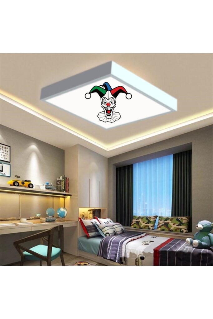 Joker 60x60 Çocuk odası avize modelleri, baskılı çocuklar için kare avize, 54wat led tavana model