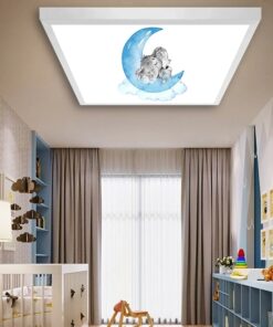 Uyuyan Fil Çocuk odası avize modelleri, 60x60 baskılı kare avize, 54wat led tavana model