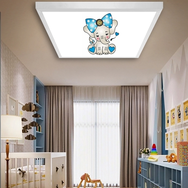 Fil Hanım Çocuk odası avize modelleri, 60x60 baskılı kare avize, 54wat led tavana model