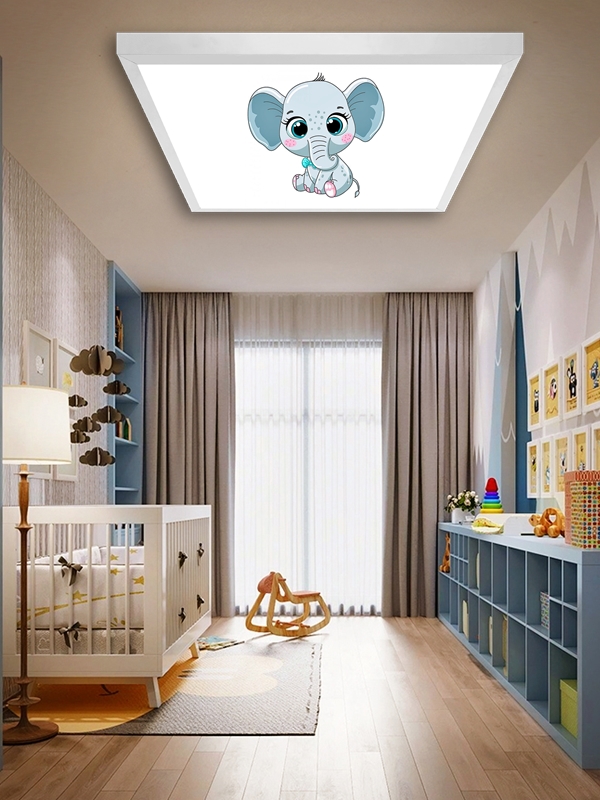 Yavru Fil Çocuk odası avize modelleri, 60x60 baskılı kare avize, 54wat led tavana model - Görsel 2