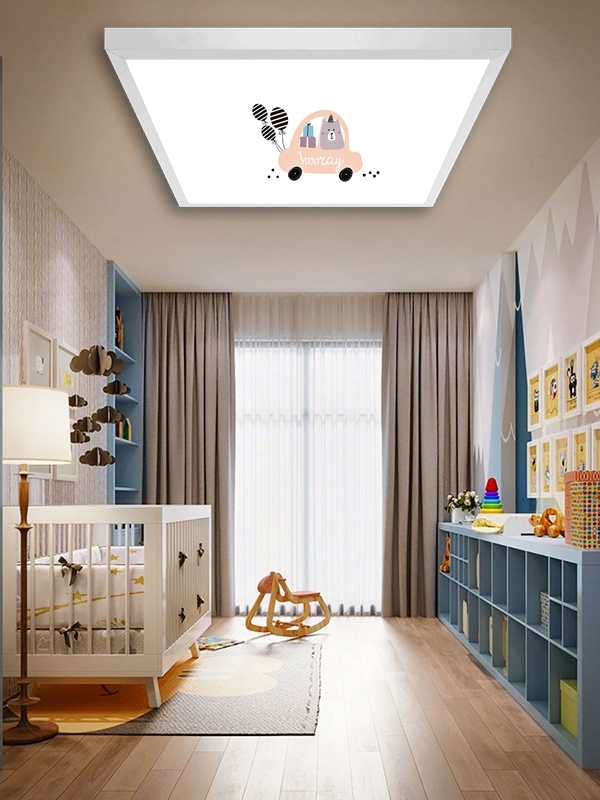 Pembe Araba Çocuk odası avize modelleri, 60x60 baskılı kare avize, 54wat led tavana model - Görsel 2