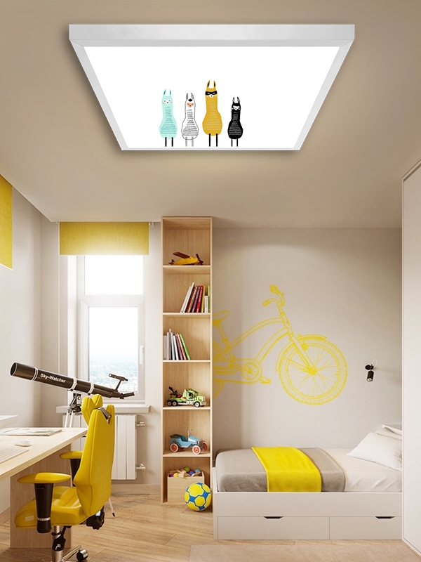 Lamalar Çocuk odası avize modelleri, 60x60 baskılı kare avize, 54wat led tavana model - Görsel 3