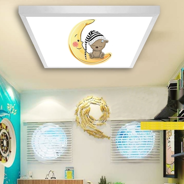 Ayıcık Çocuk odası avize modelleri, 60x60 baskılı kare avize, 54wat led tavana model