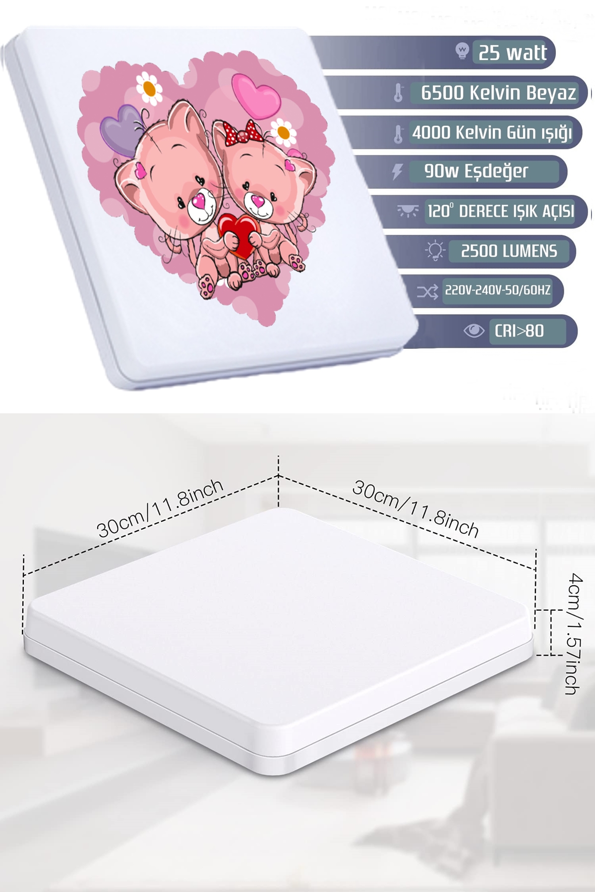 Lüks Çocuk Odası Avize 25watt-30cm x 30cm Lüks Led Aydınlatma, Ayıcıklar, çocuk avize modelleri, (Yeni) - Görsel 5