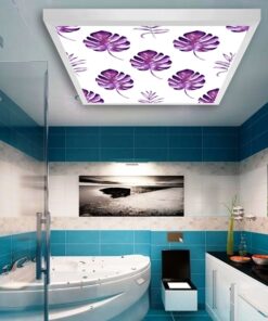 Mor Yapraklar Banyo avize modelleri, 60x60 baskılı wc kare avize, 54wat led tavana model