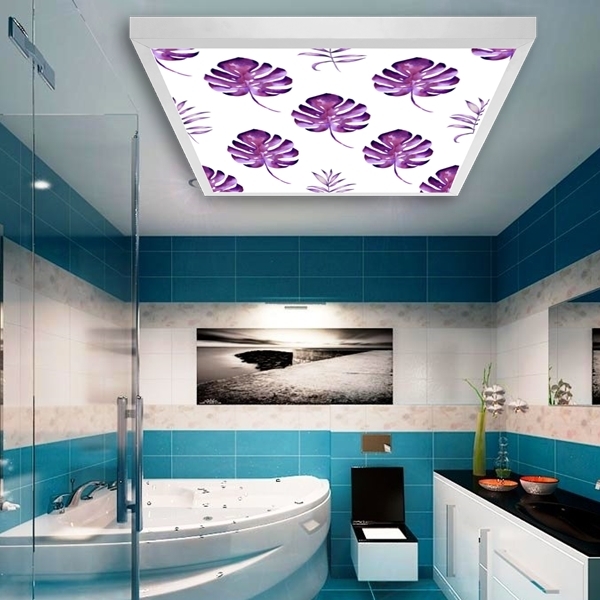 Mor Yapraklar Banyo avize modelleri, 60x60 baskılı wc kare avize, 54wat led tavana model