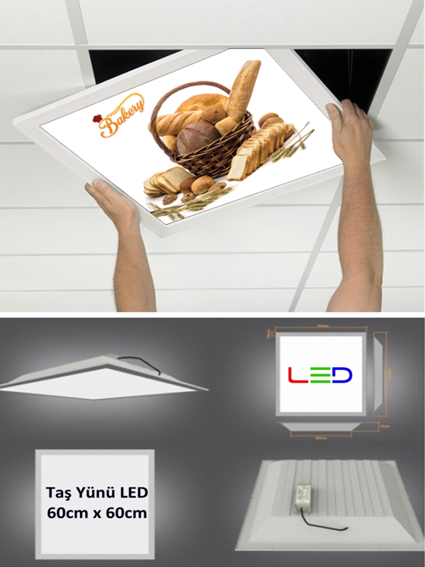 Fırın Asma Tavan Led Paneli, 60cm x 60cm, sıva altı led ışık, Uv baskı avize, Kare ama tavan aydınlatma, ofis tavan ledi, Gökyüzü Panel 50W desenli aydınlatma