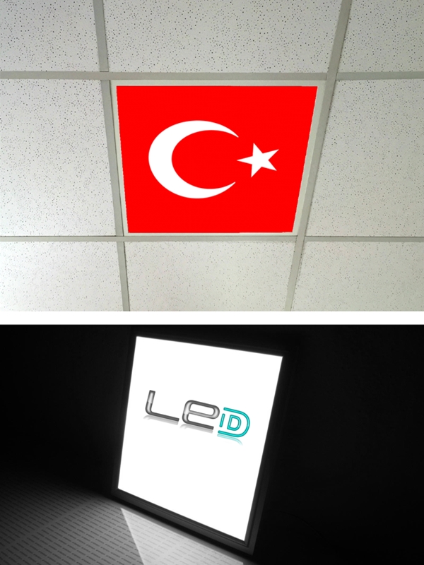 Bayrak Asma Tavan Led Paneli, 60cm x 60cm, sıva altı led ışık, Uv baskı avize, Kare ama tavan aydınlatma, ofis tavan ledi, Gökyüzü Panel 50W desenli aydınlatma - Görsel 4